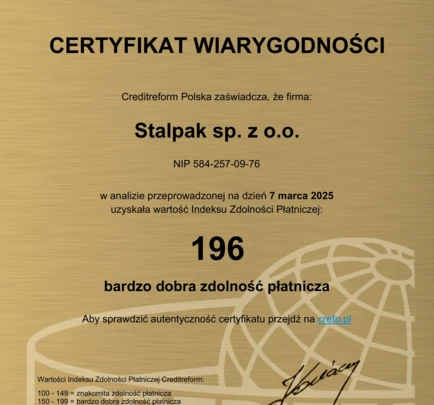 Certificate of Reliability